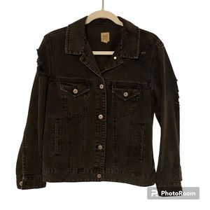 Black Denim Jacket Medium True Craft Oversized Distressed